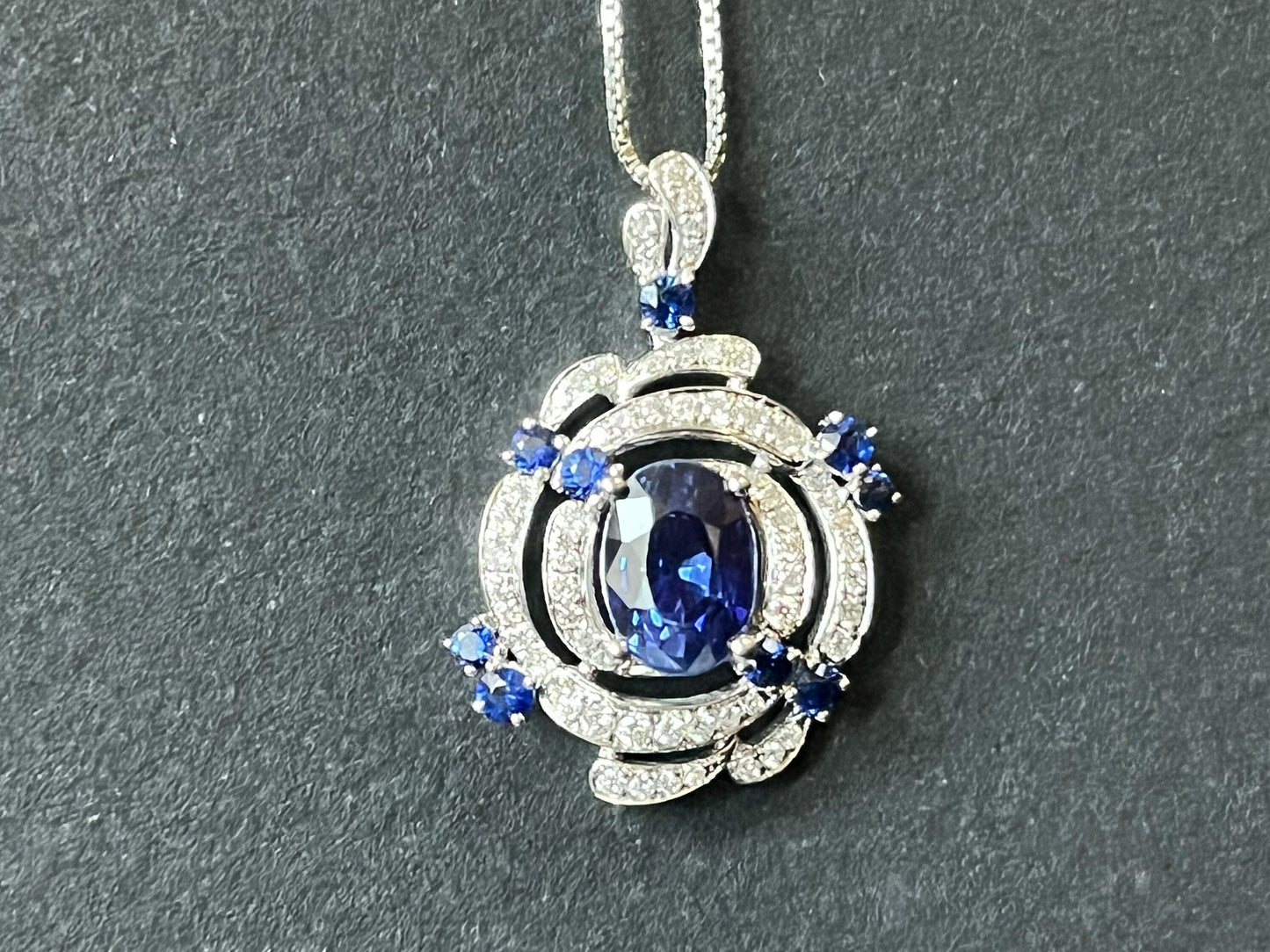 Certified Colour Changing Sapphire Pendant - 18K White Gold with Diamond Accents
