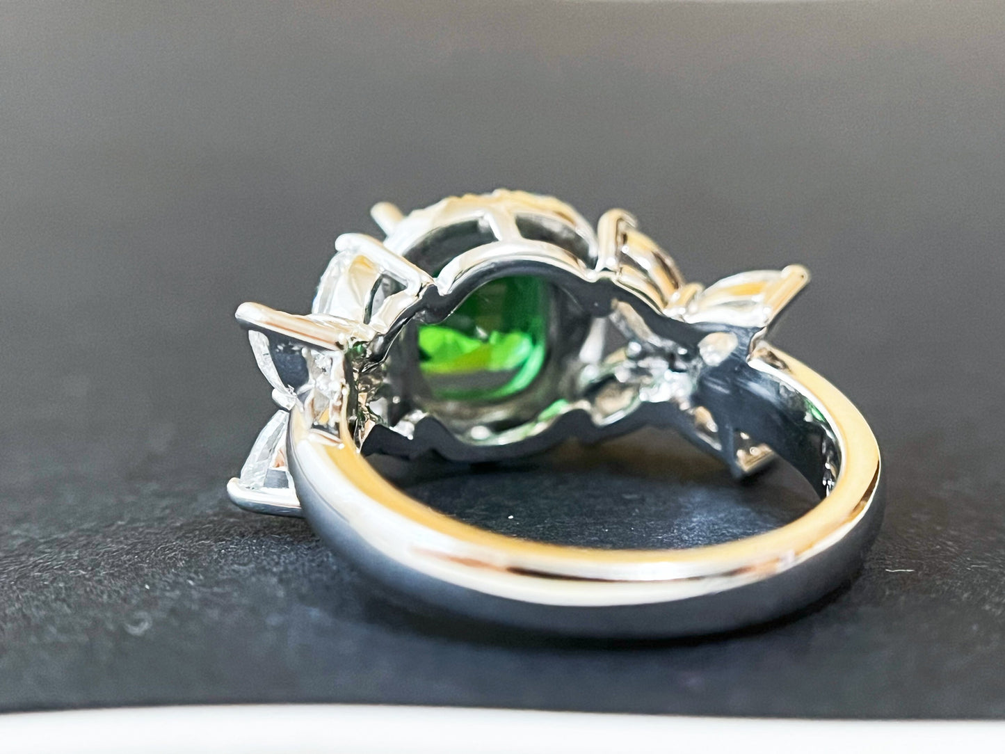 Certified Tsavorite Diamond Ring in 18K White Gold
