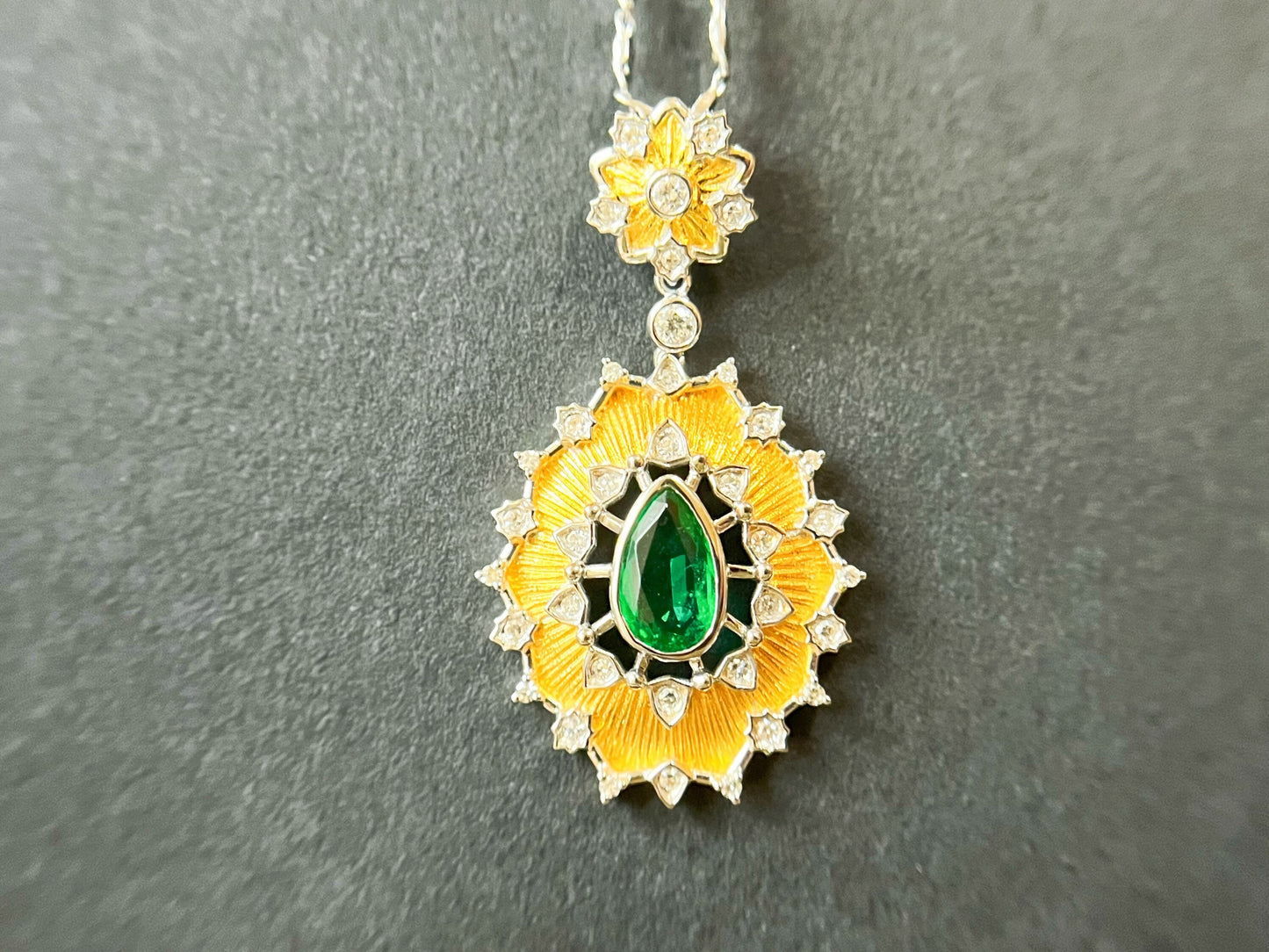 18K Gold Zambia Emerald Pendant with Diamonds