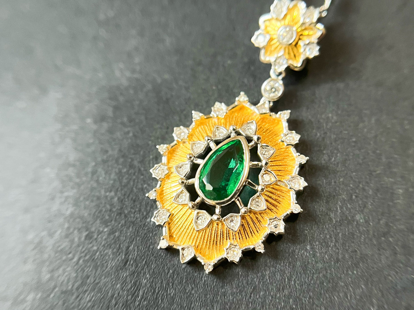 18K Gold Zambia Emerald Pendant with Diamonds