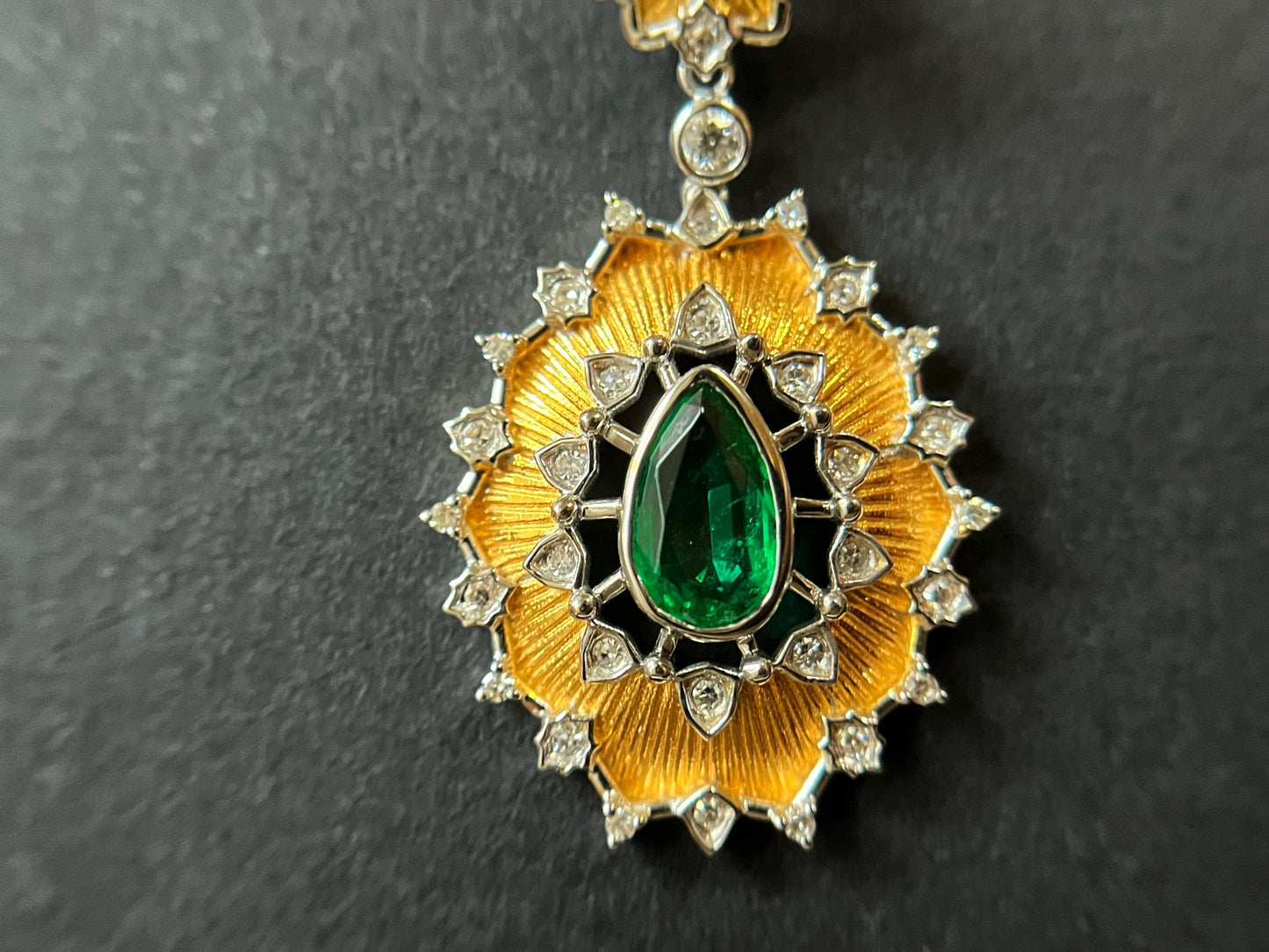 18K Gold Zambia Emerald Pendant with Diamonds