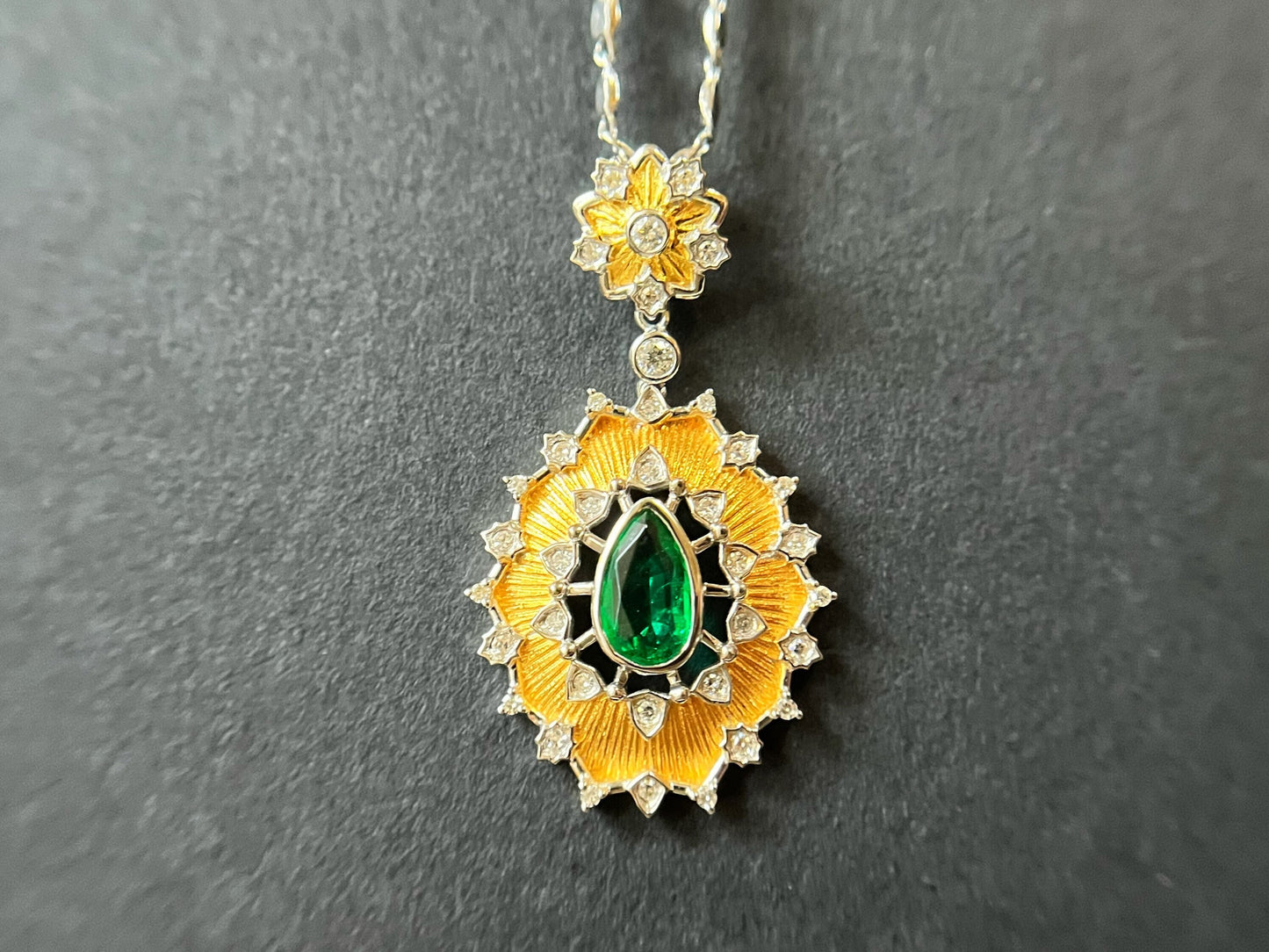 18K Gold Zambia Emerald Pendant with Diamonds
