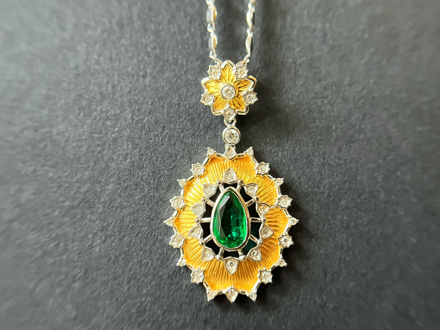 18K Gold Zambia Emerald Pendant with Diamonds
