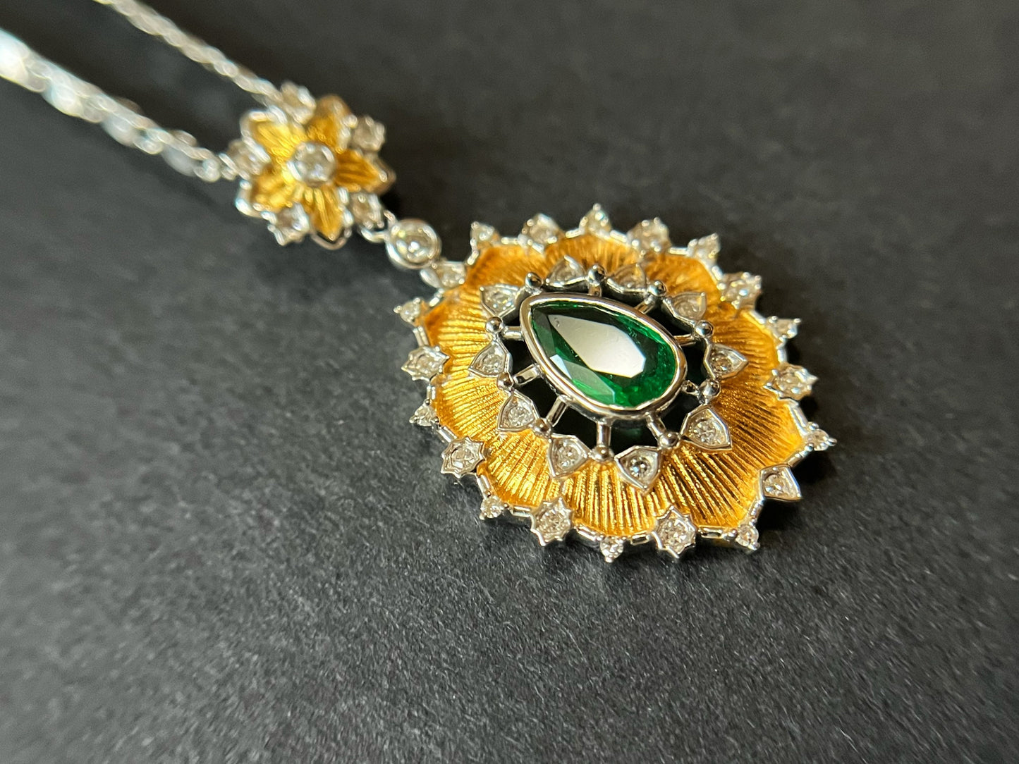18K Gold Zambia Emerald Pendant with Diamonds
