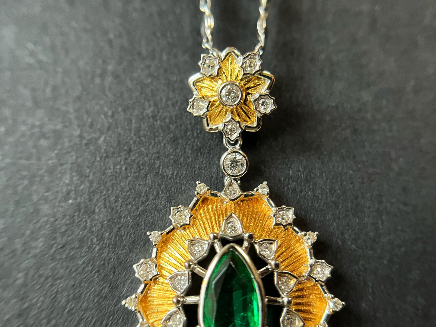 18K Gold Zambia Emerald Pendant with Diamonds
