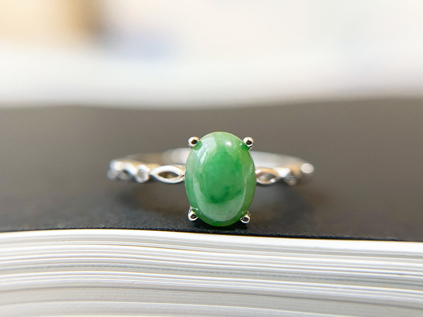 Green Jade Ring - with Silver and Zircon