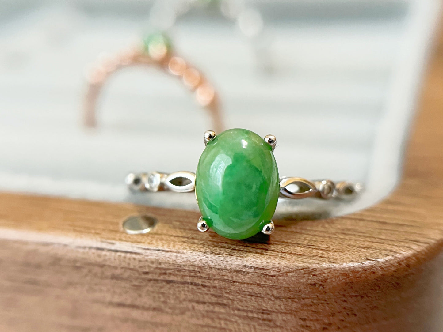 Green Jade Ring - with Silver and Zircon