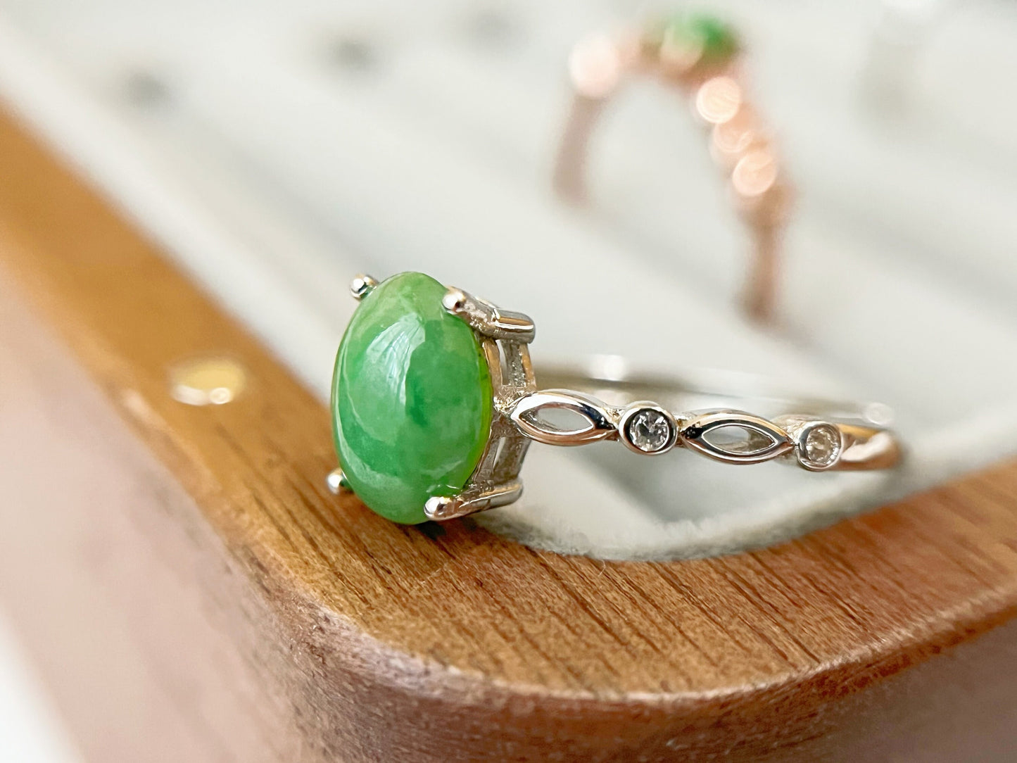 Green Jade Ring - with Silver and Zircon