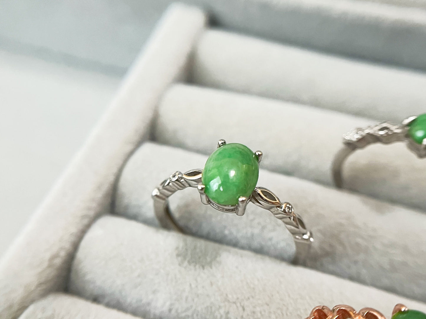Green Jade Ring - with Silver and Zircon