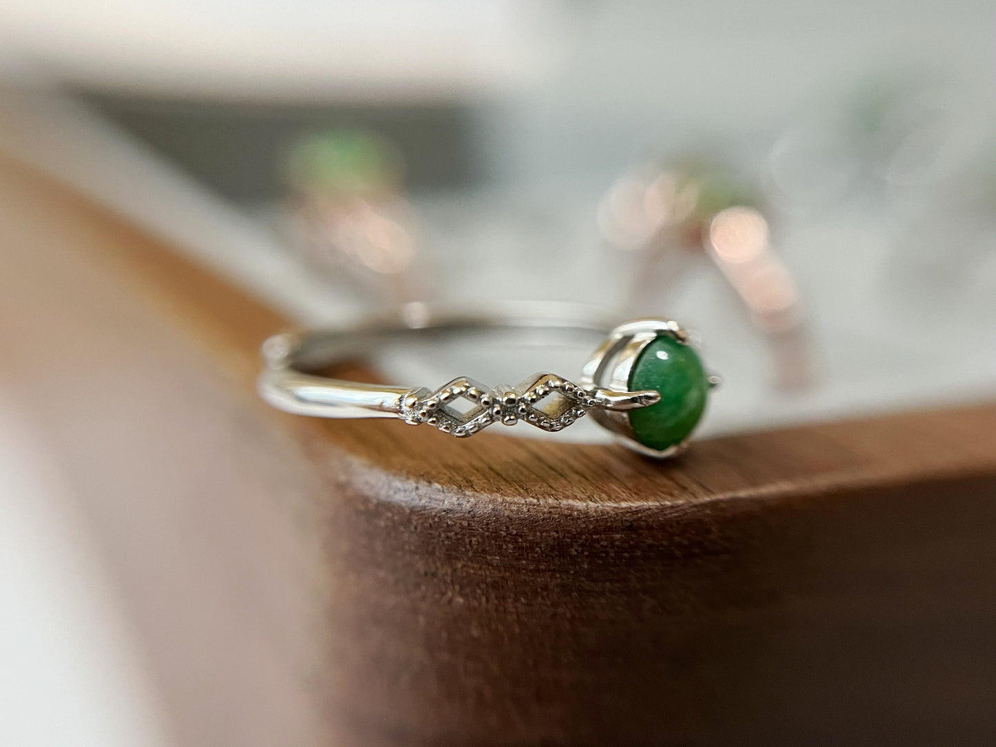 Green Jade Silver Ring