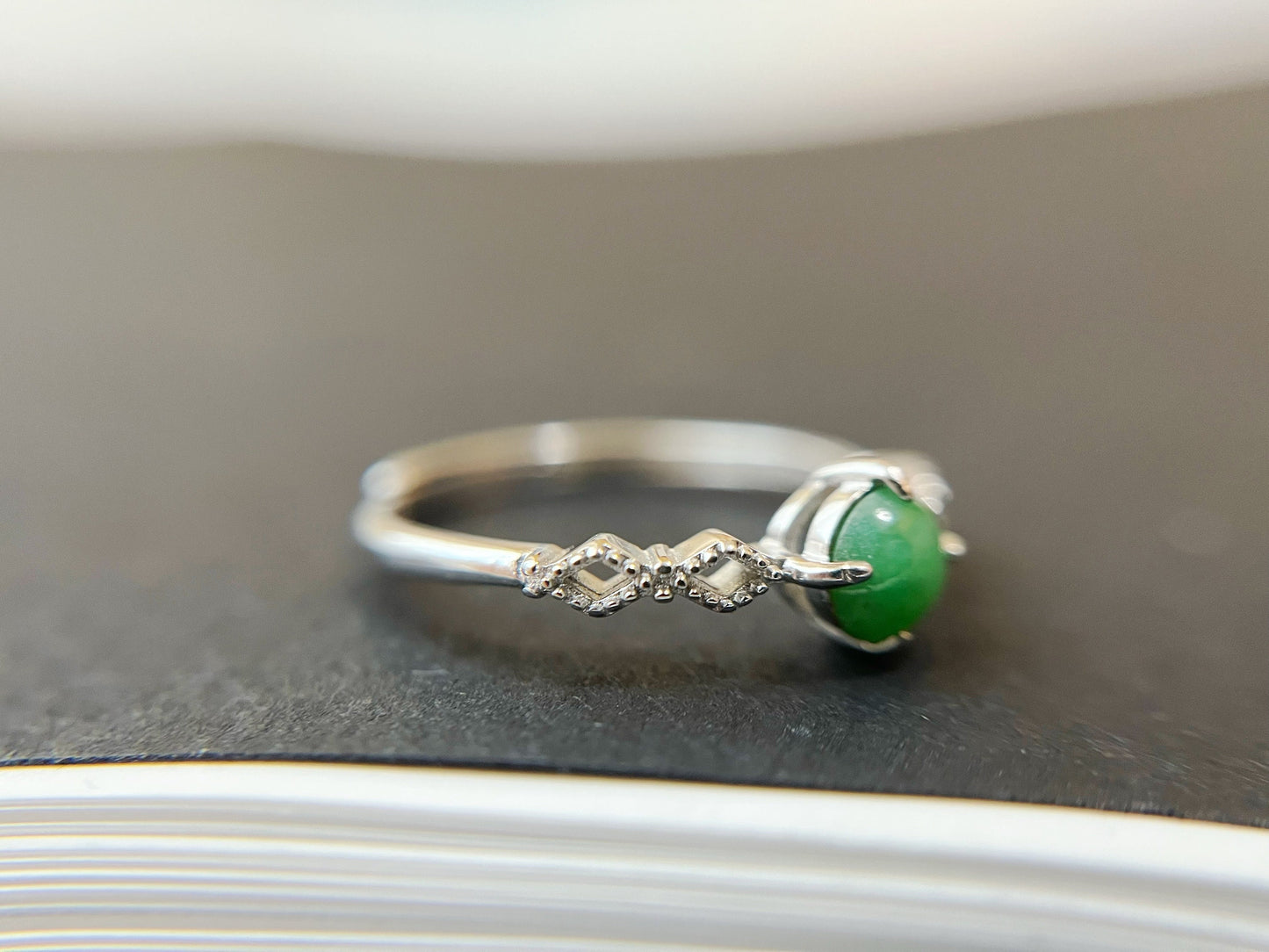Green Jade Silver Ring
