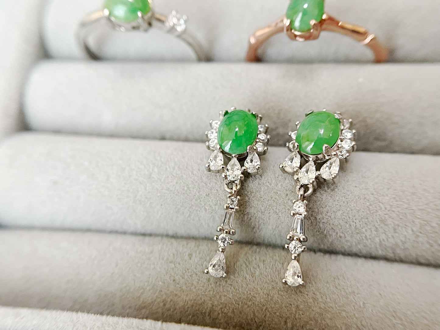 Green Jade Earrings - Sterling Silver and Zircon