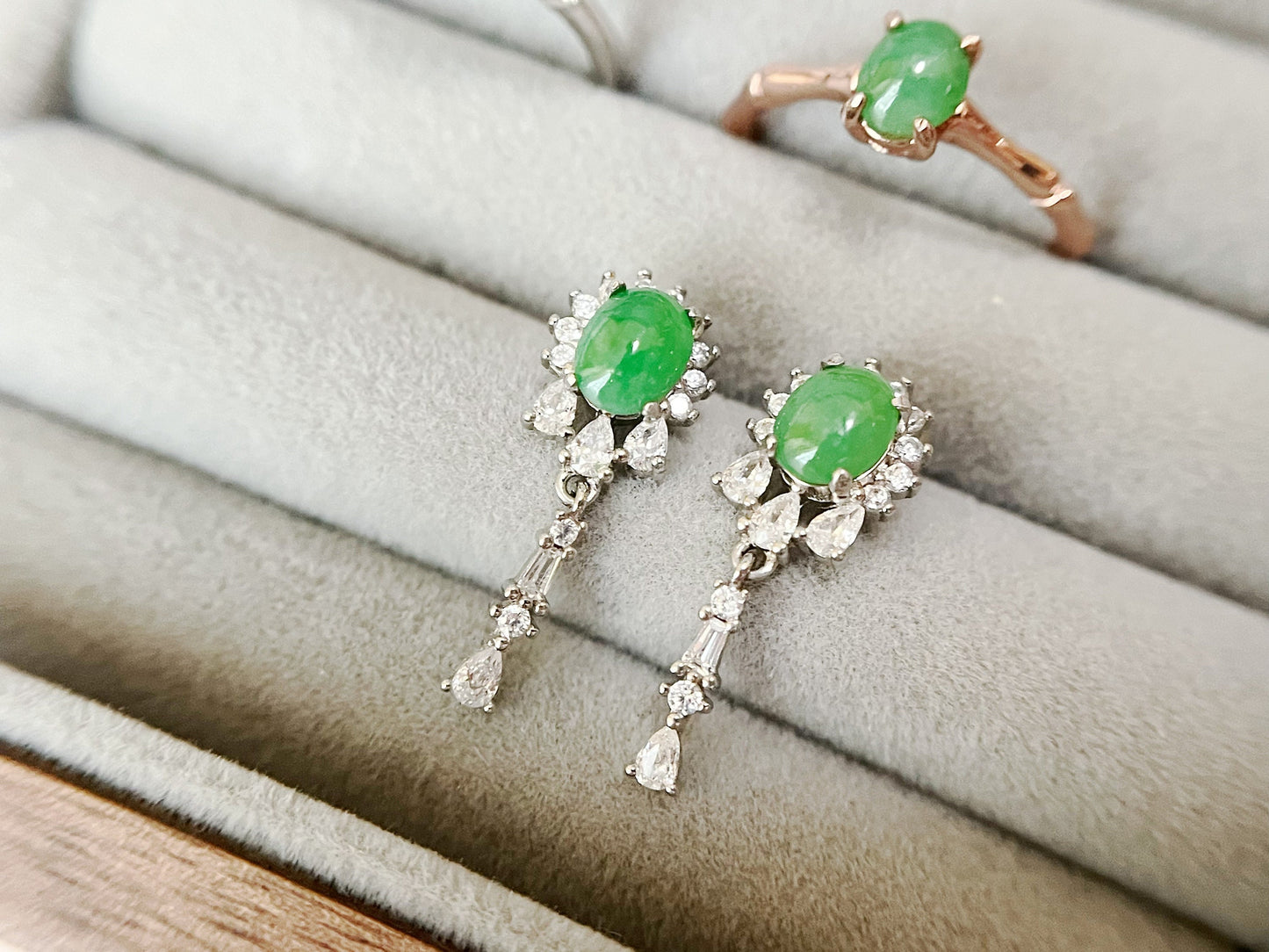 Green Jade Earrings - Sterling Silver and Zircon
