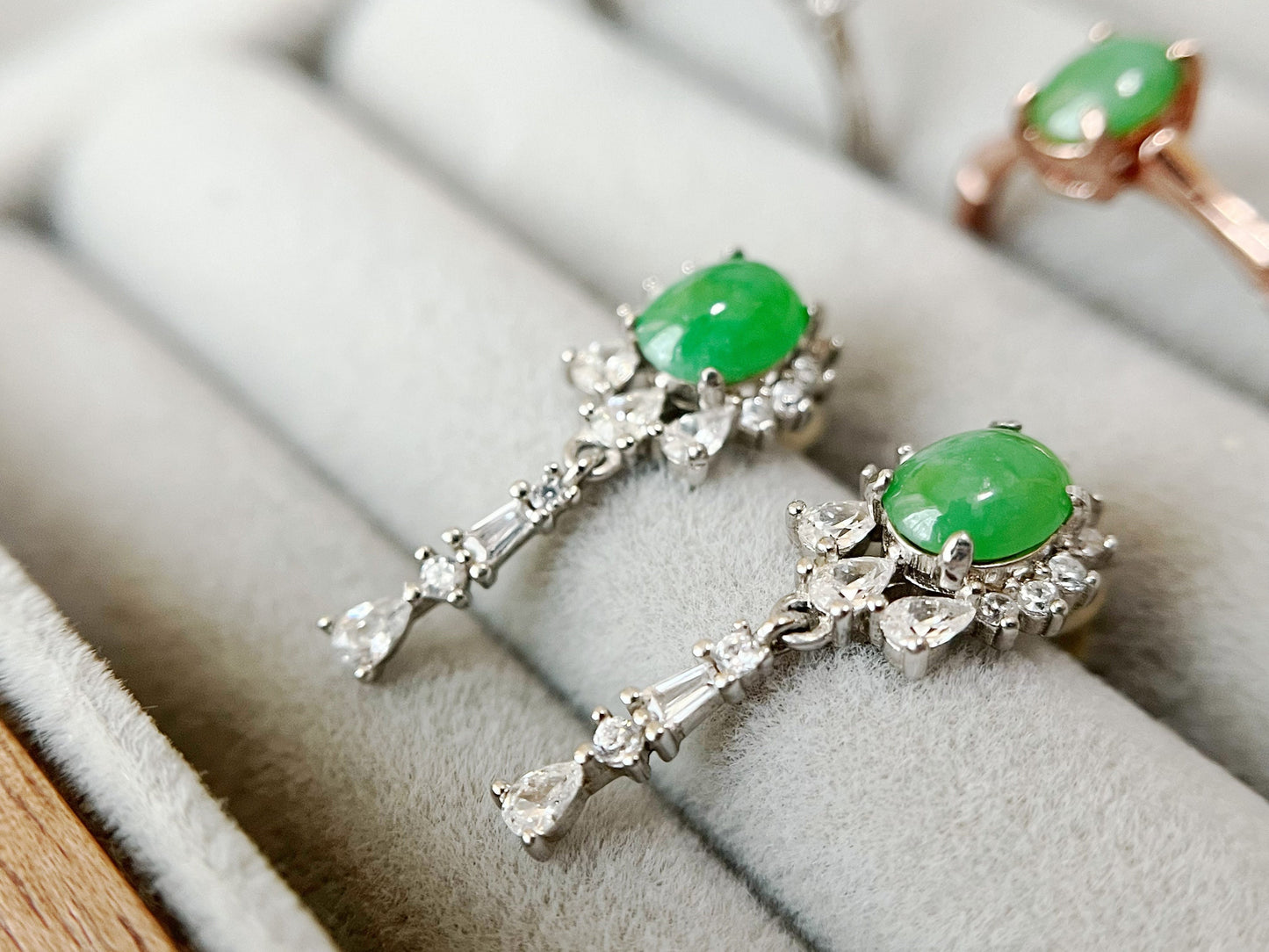 Green Jade Earrings - Sterling Silver and Zircon