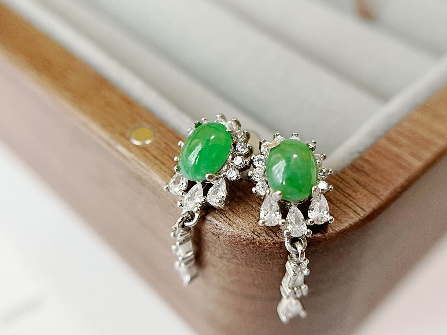 Green Jade Earrings - Sterling Silver and Zircon