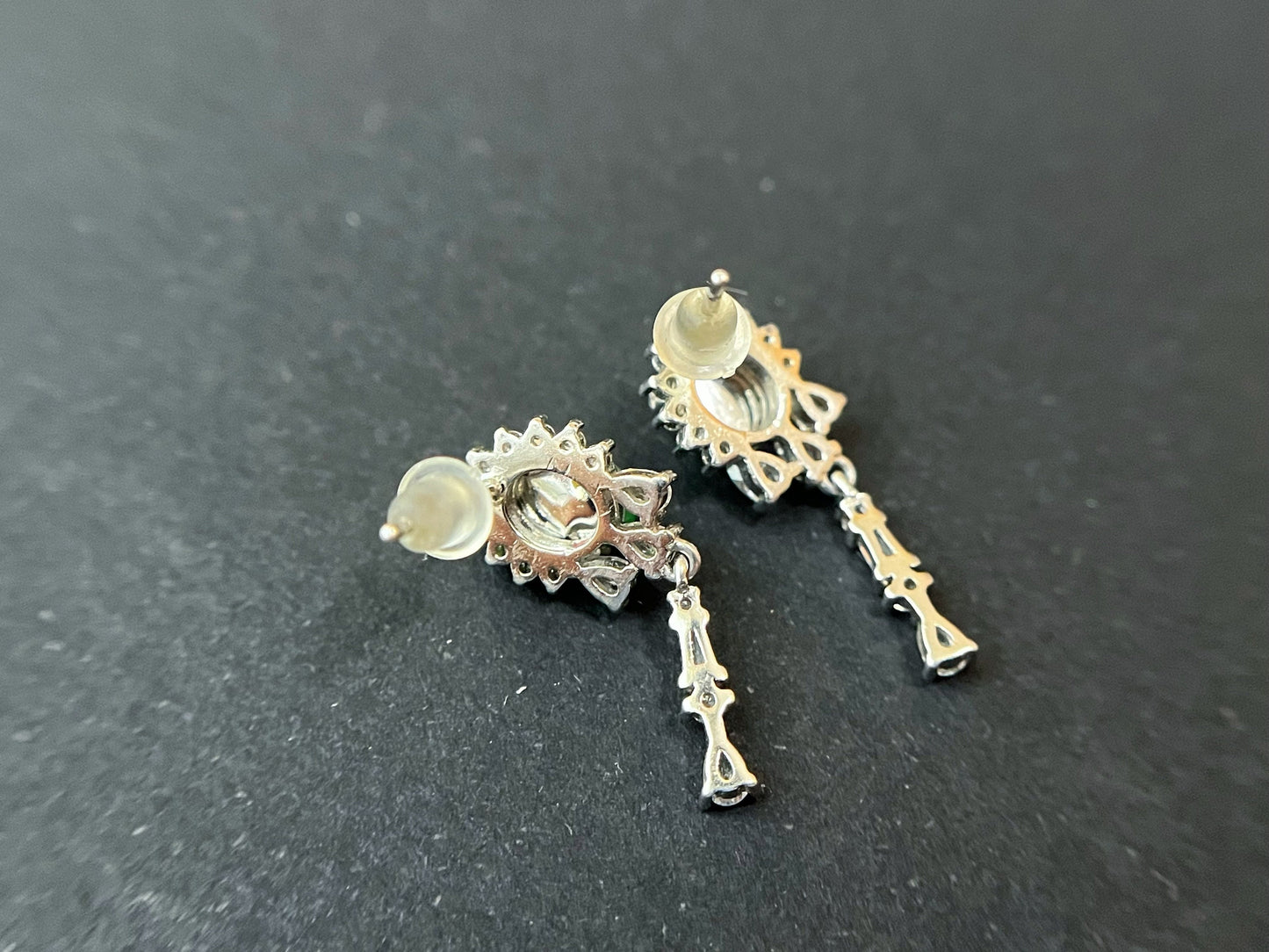 Green Jade Earrings - Sterling Silver and Zircon