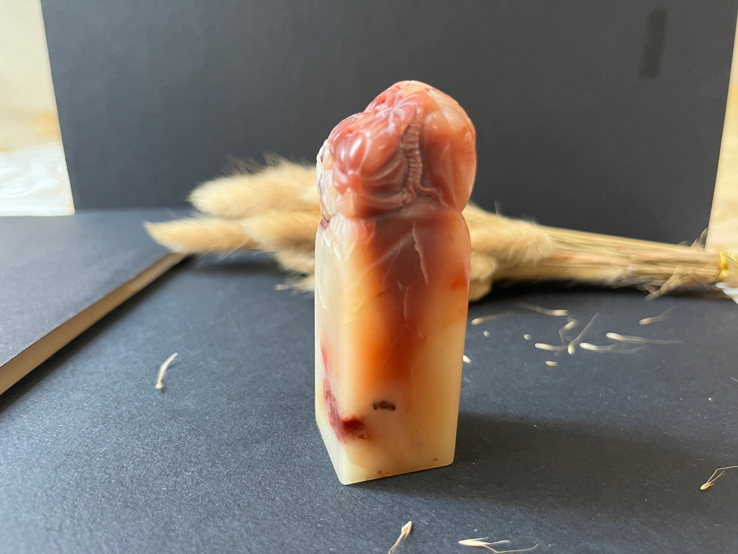Shoushan Stone Stamp with Flowers Gourds and Squirrels - Name Seal