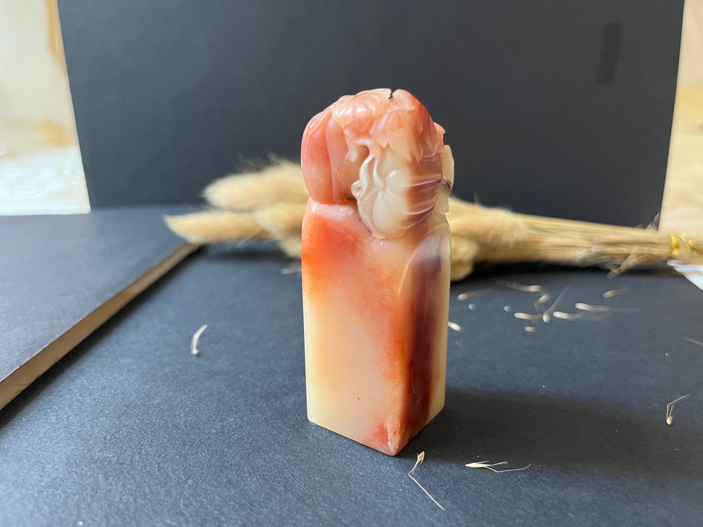 Shoushan Stone Stamp with Flowers Gourds and Squirrels - Name Seal
