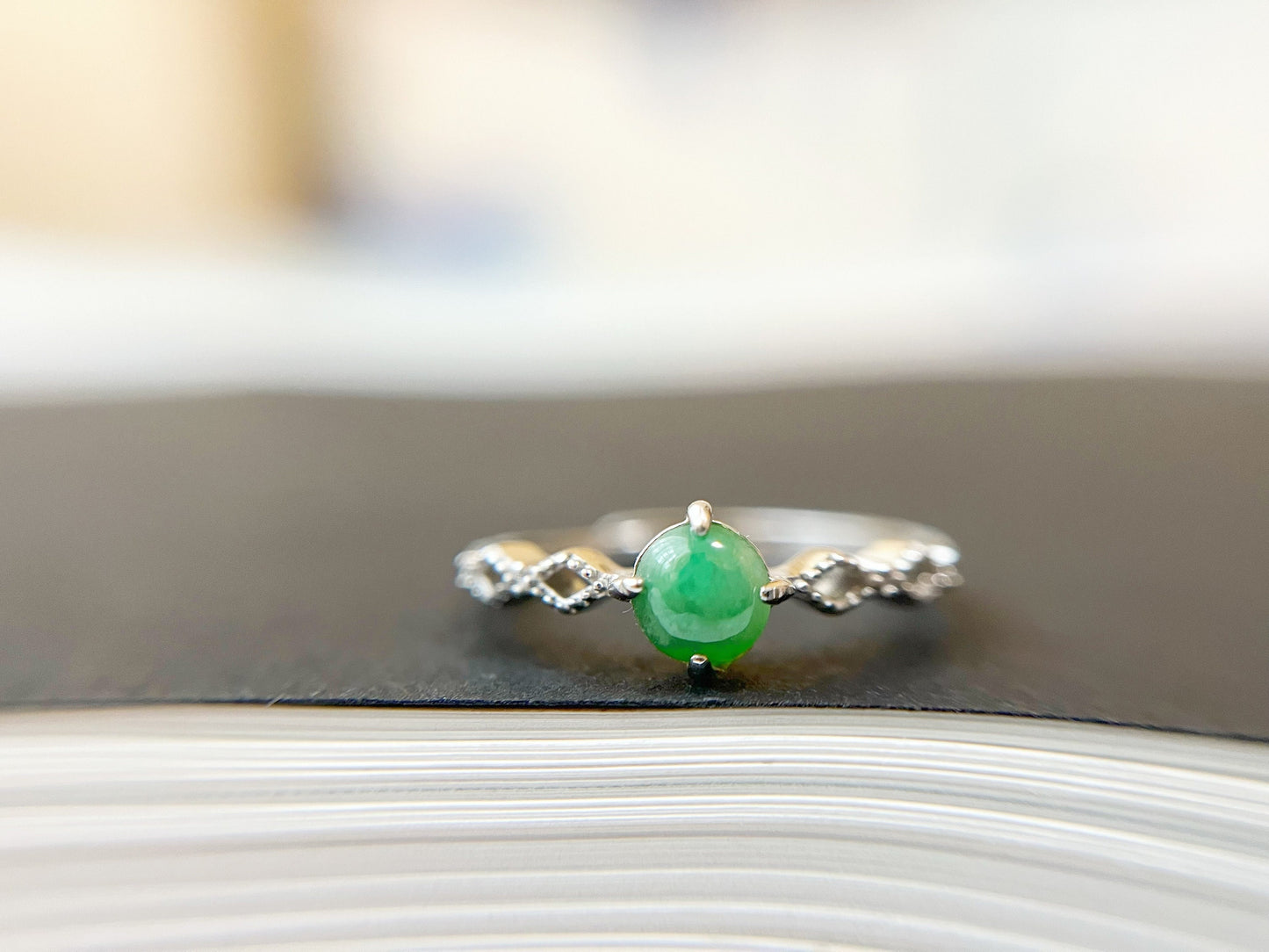 Green Jade Silver Ring