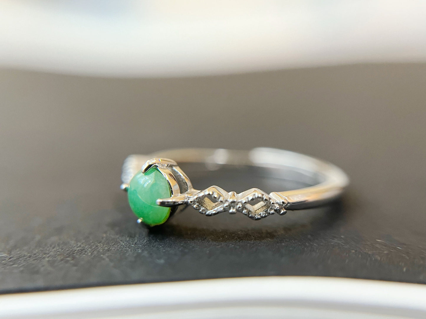 Green Jade Silver Ring
