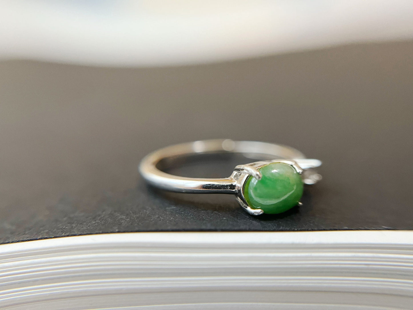 Bright Green Jade Silver Ring