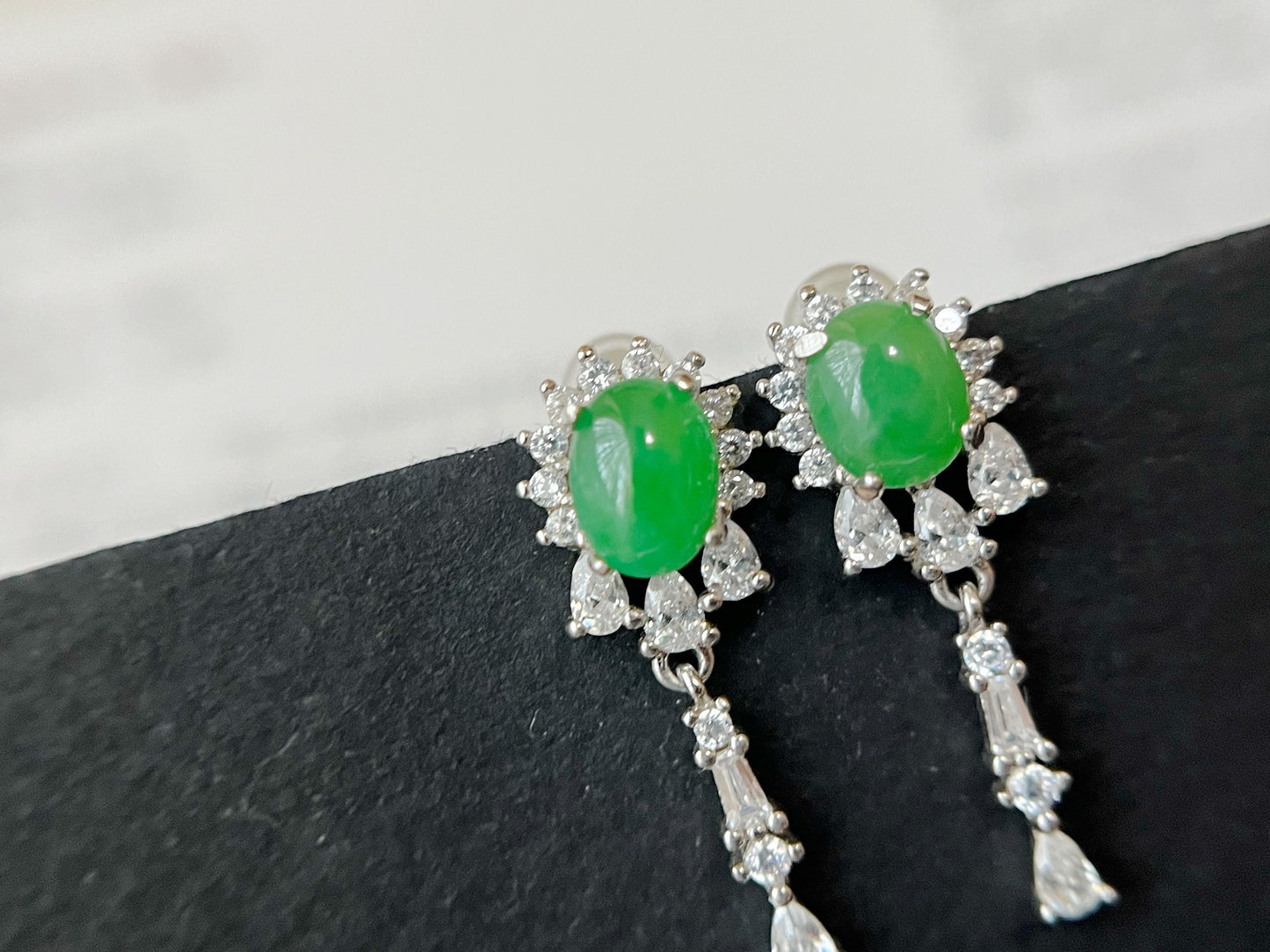 Green Jade Earrings - Sterling Silver and Zircon