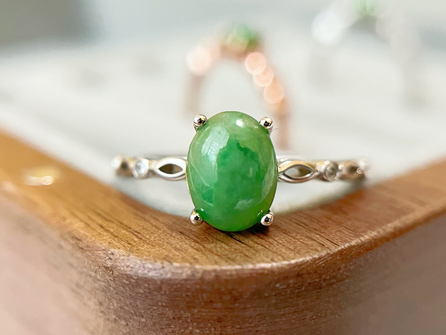 Green Jade Ring - with Silver and Zircon