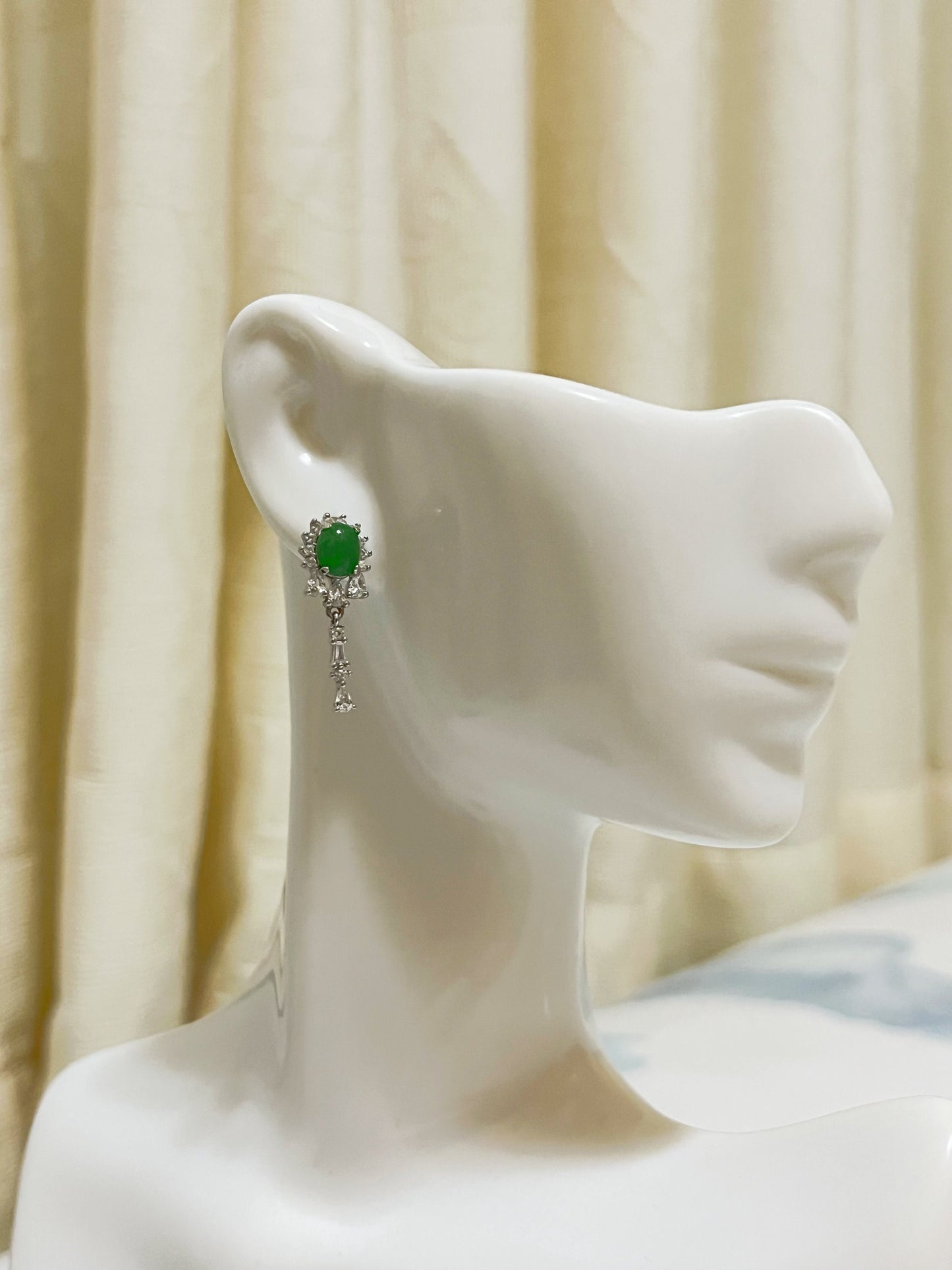 Green Jade Earrings - Sterling Silver and Zircon