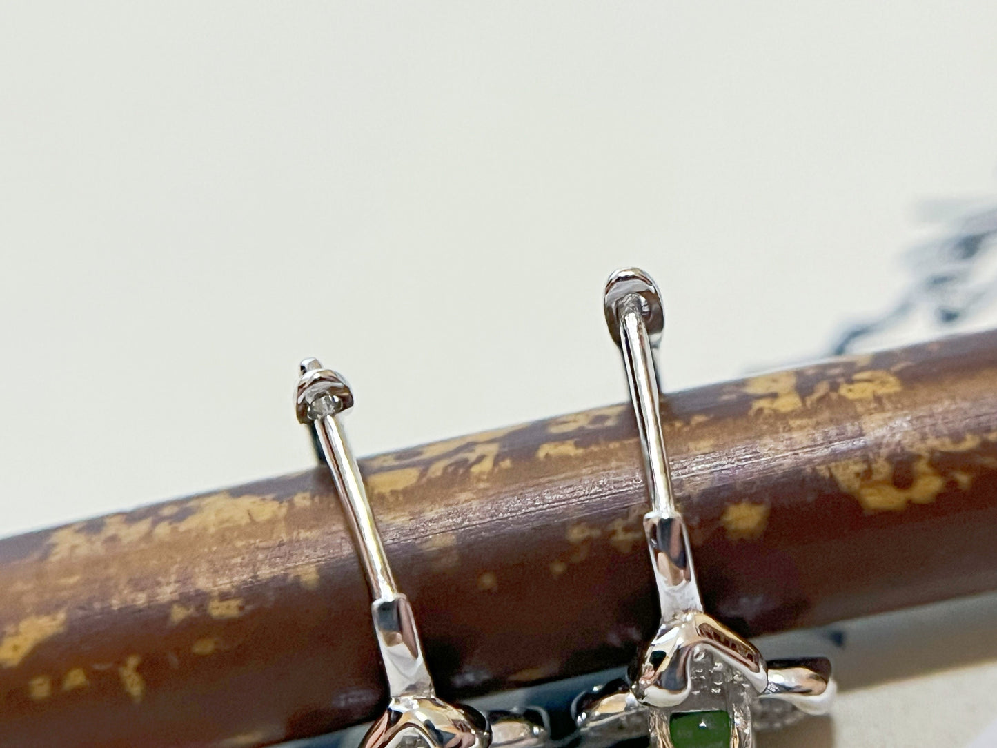 Natural Myanmar Icy Green Jade Cabochons Huggie Hoop Floral Shaped Earrings, set in 925 Sterling Silver and Zircons