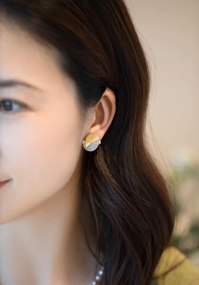 Japanese Akoya Pearl and Diamond Origami Fan Earrings