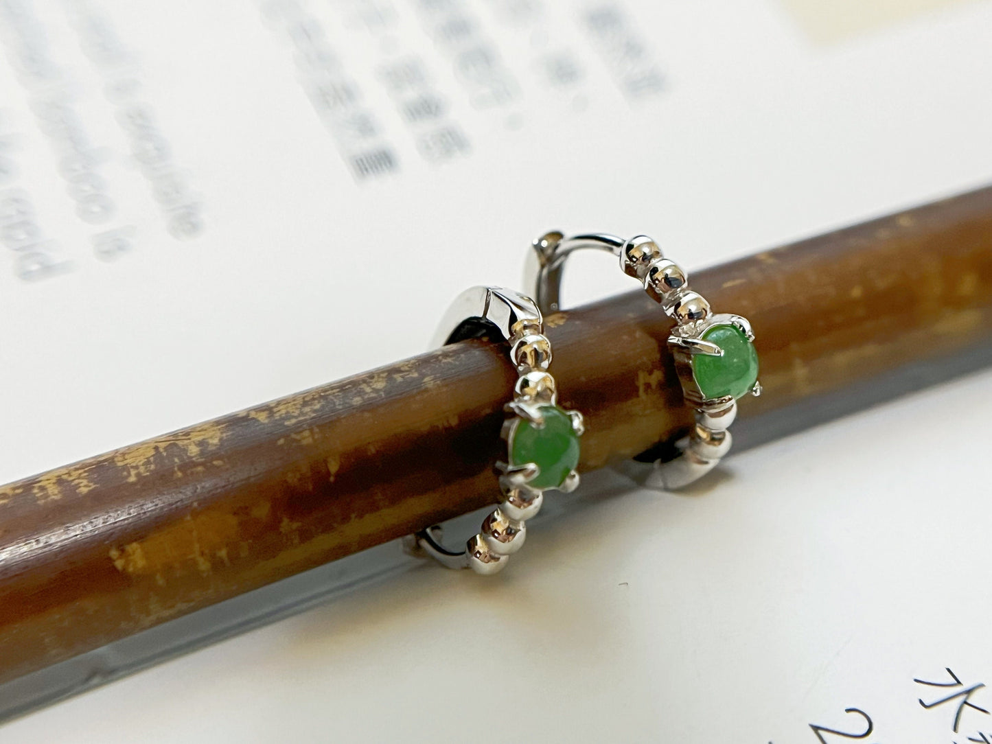 Natural Myanmar Vivid Green Jadeite Jade Cabochons Huggie Hoop Earrings