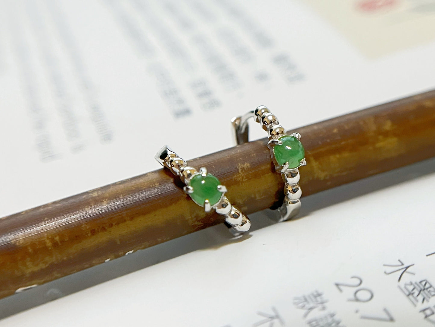 Natural Myanmar Vivid Green Jadeite Jade Cabochons Huggie Hoop Earrings