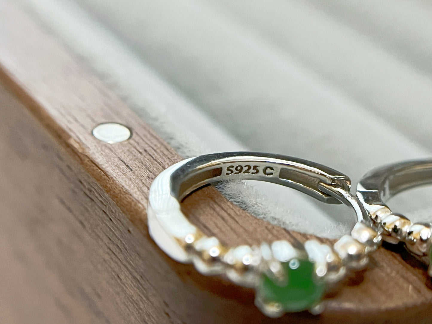 Natural Myanmar Vivid Green Jadeite Jade Cabochons Huggie Hoop Earrings