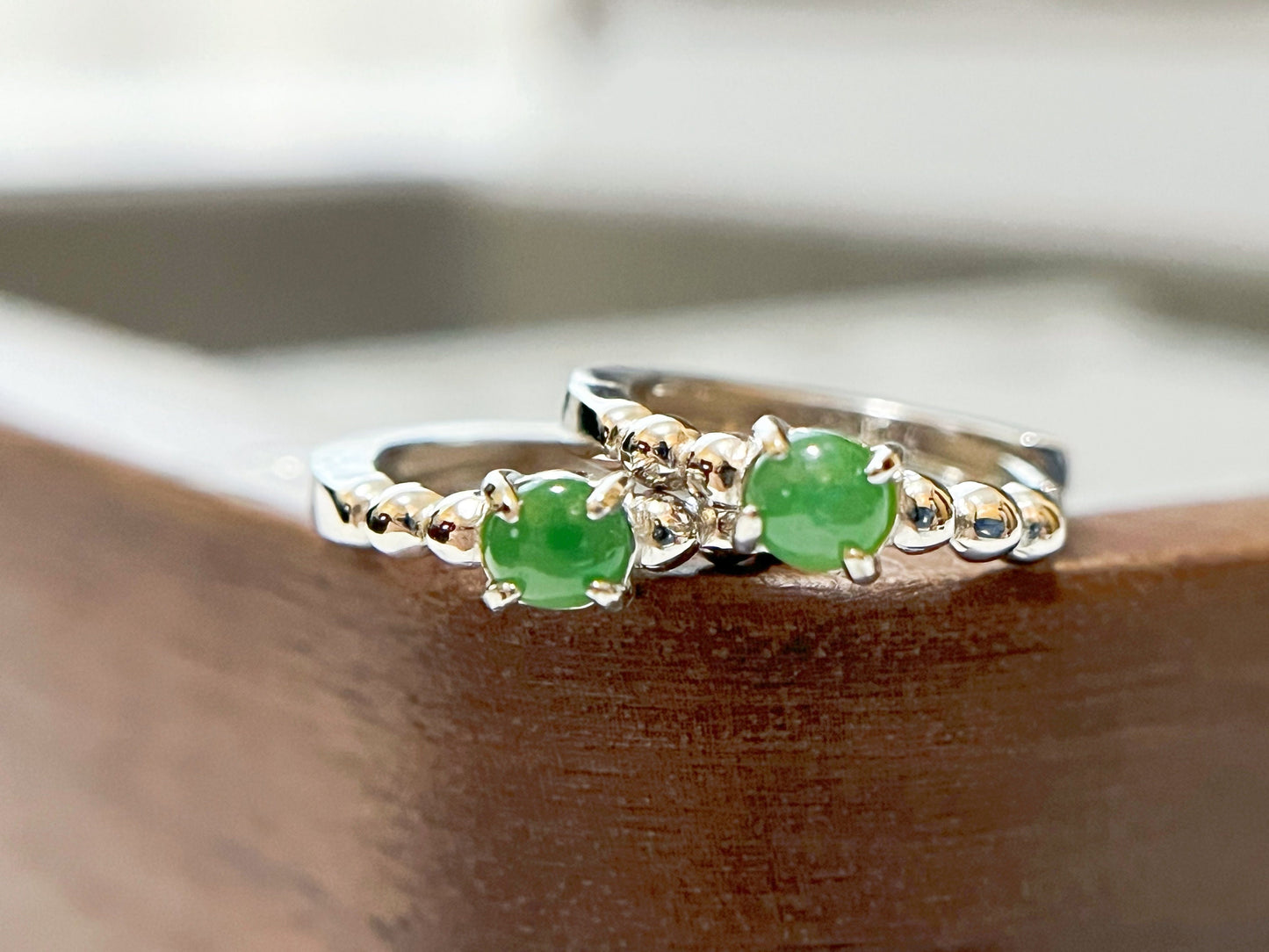 Natural Myanmar Vivid Green Jadeite Jade Cabochons Huggie Hoop Earrings