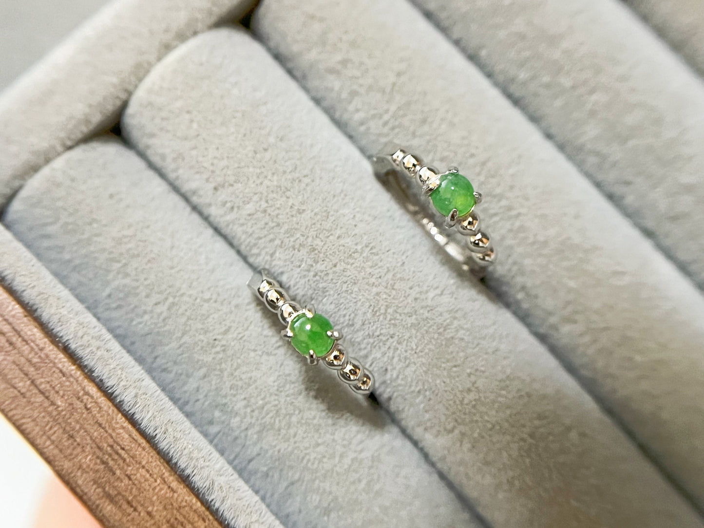Natural Myanmar Vivid Green Jadeite Jade Cabochons Huggie Hoop Earrings