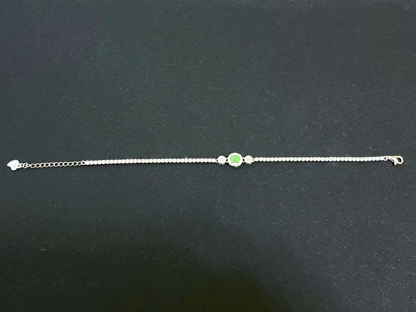 Icy Green Jadeite Bracelet - Sterling Silver with Zircon Accents