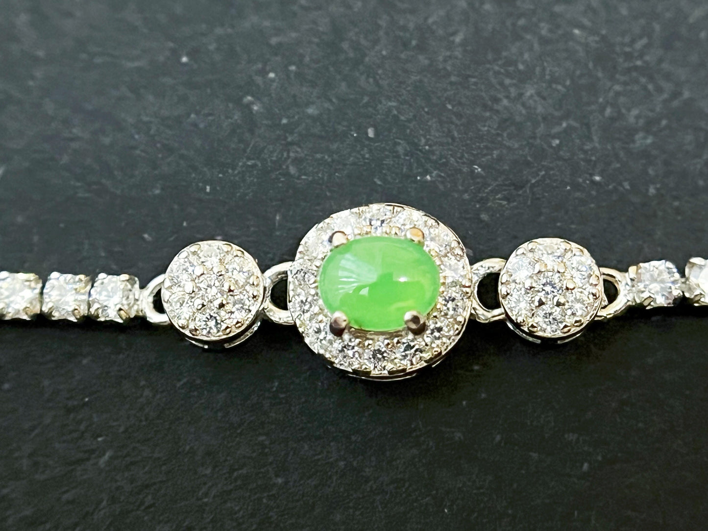 Icy Green Jadeite Bracelet - Sterling Silver with Zircon Accents