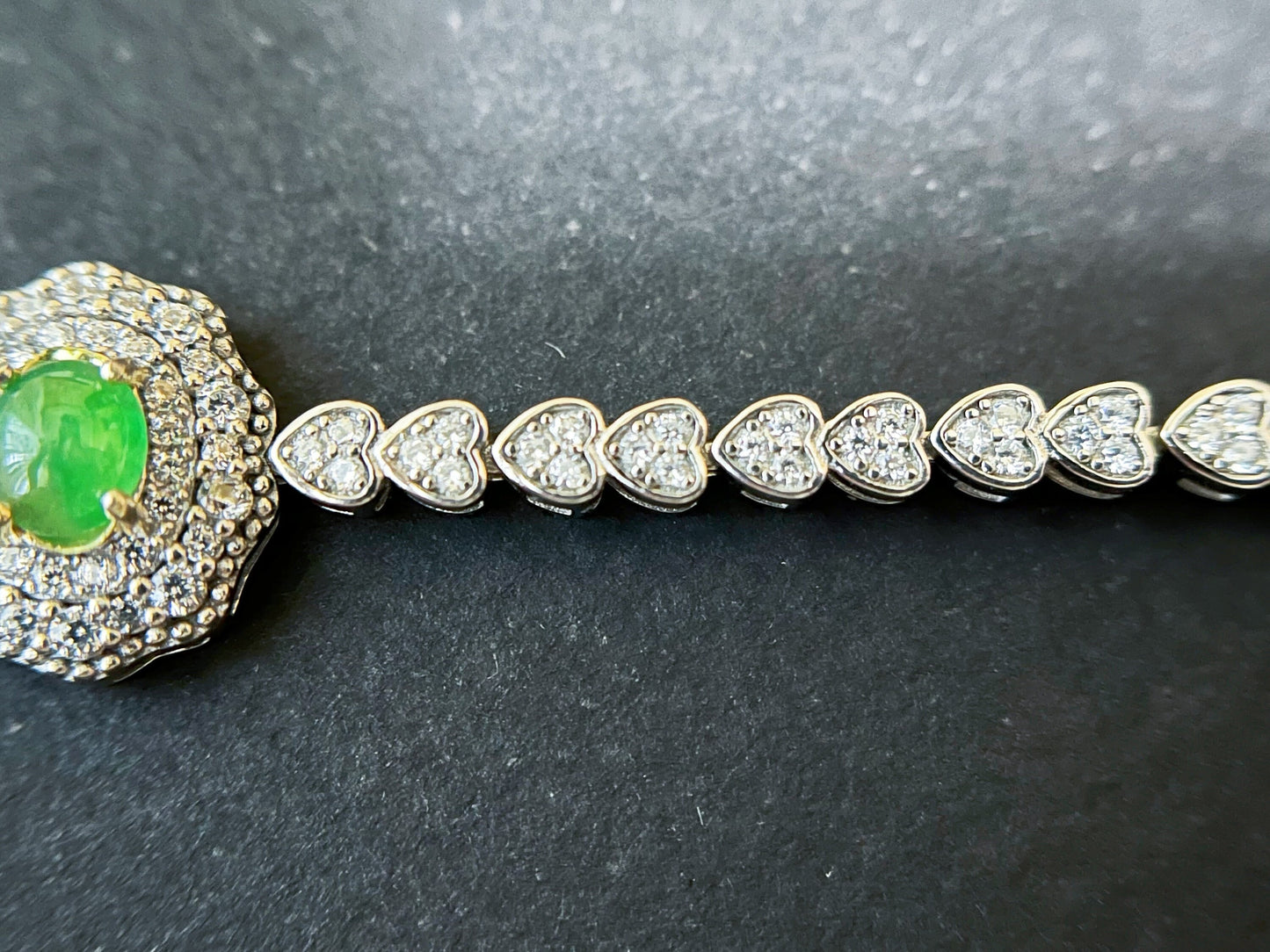 Green Jadeite Sterling Silver Bracelet with Zircons