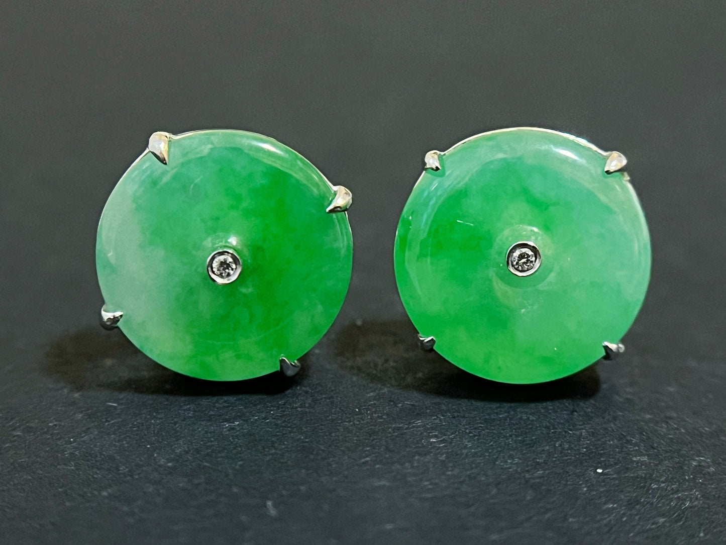 Natural Myanmar Imperial Green Donut Jadeite Earrings in 18K White Gold