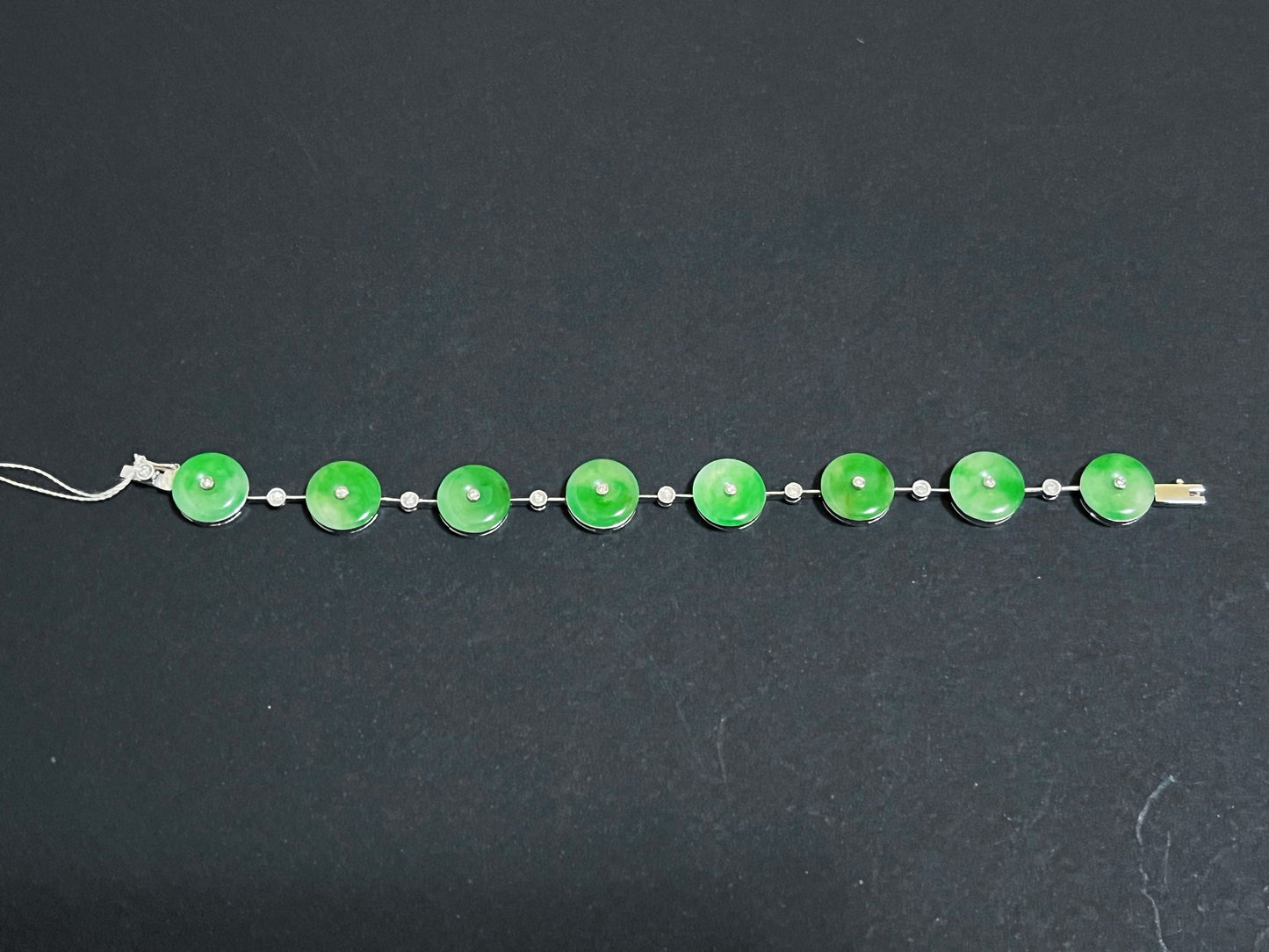 18K Green Jade Bracelet with Diamond Accents