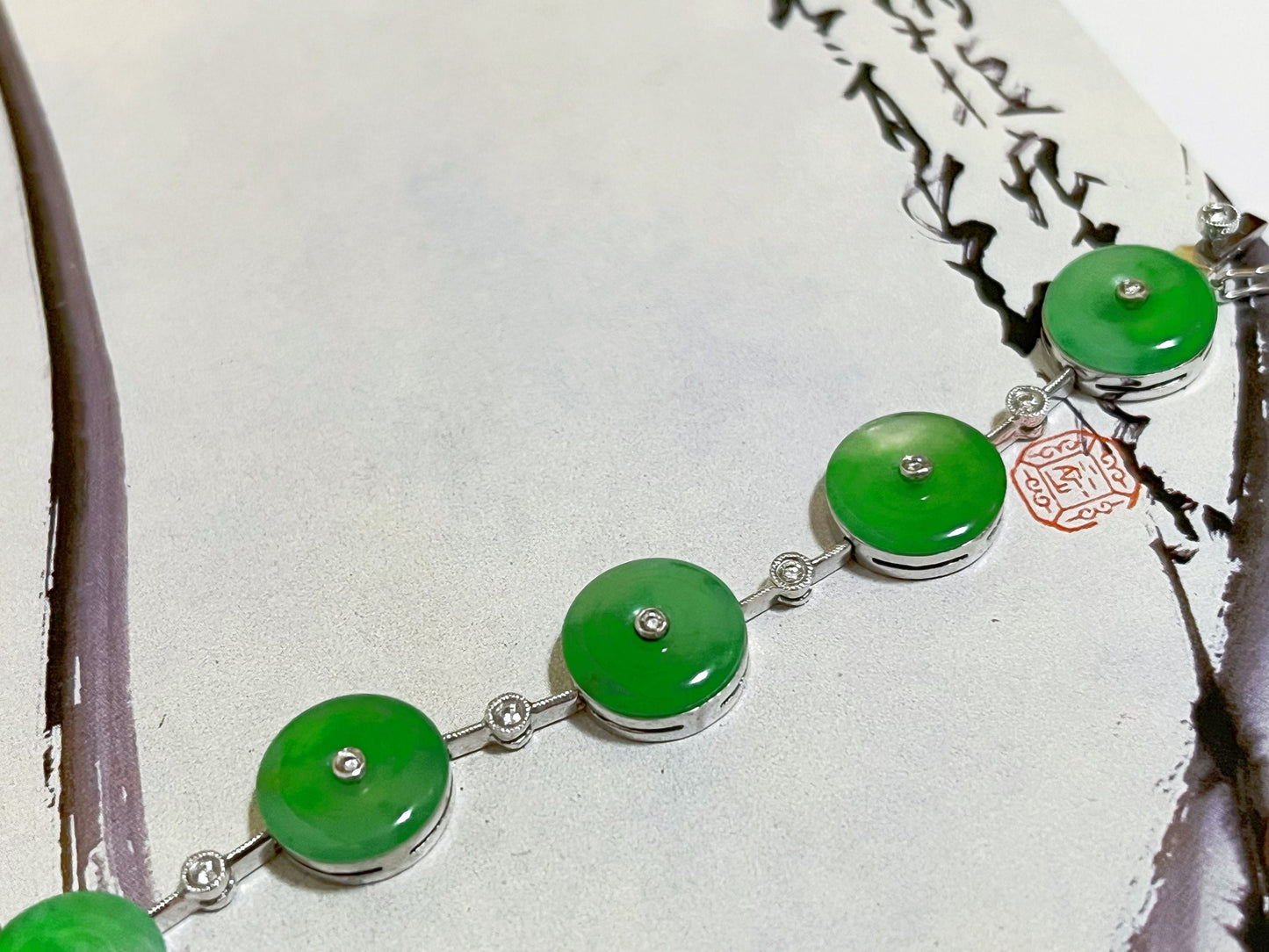 18K Green Jade Bracelet with Diamond Accents