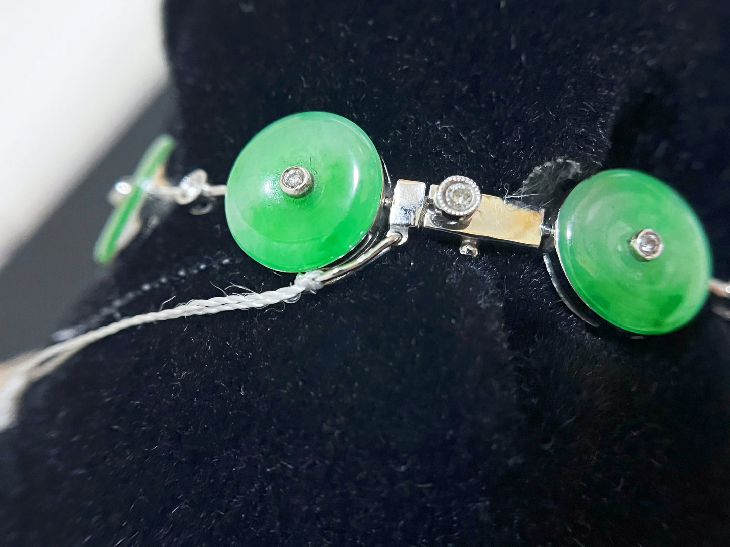 18K Green Jade Bracelet with Diamond Accents