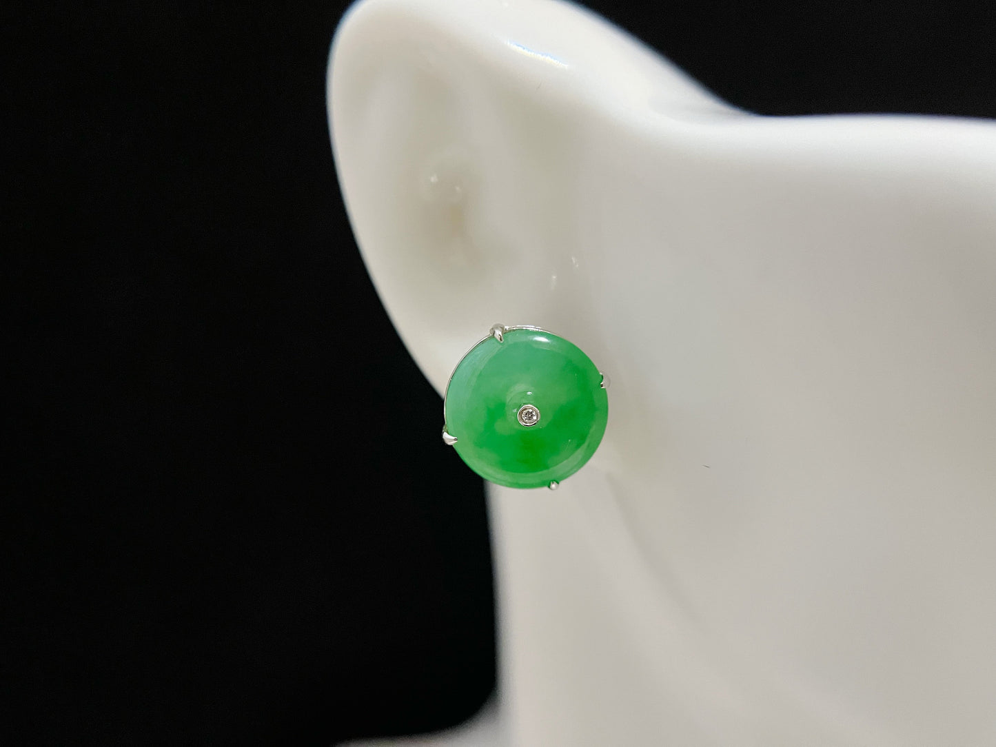 Natural Myanmar Imperial Green Donut Jadeite Earrings in 18K White Gold