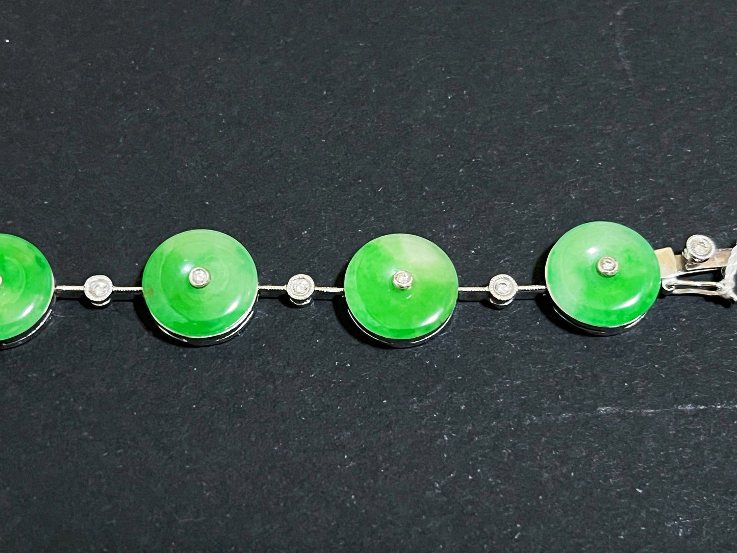 18K Green Jade Bracelet with Diamond Accents