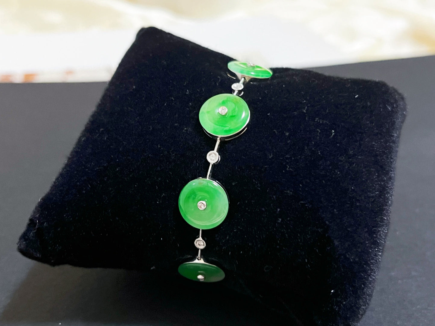 18K Green Jade Bracelet with Diamond Accents