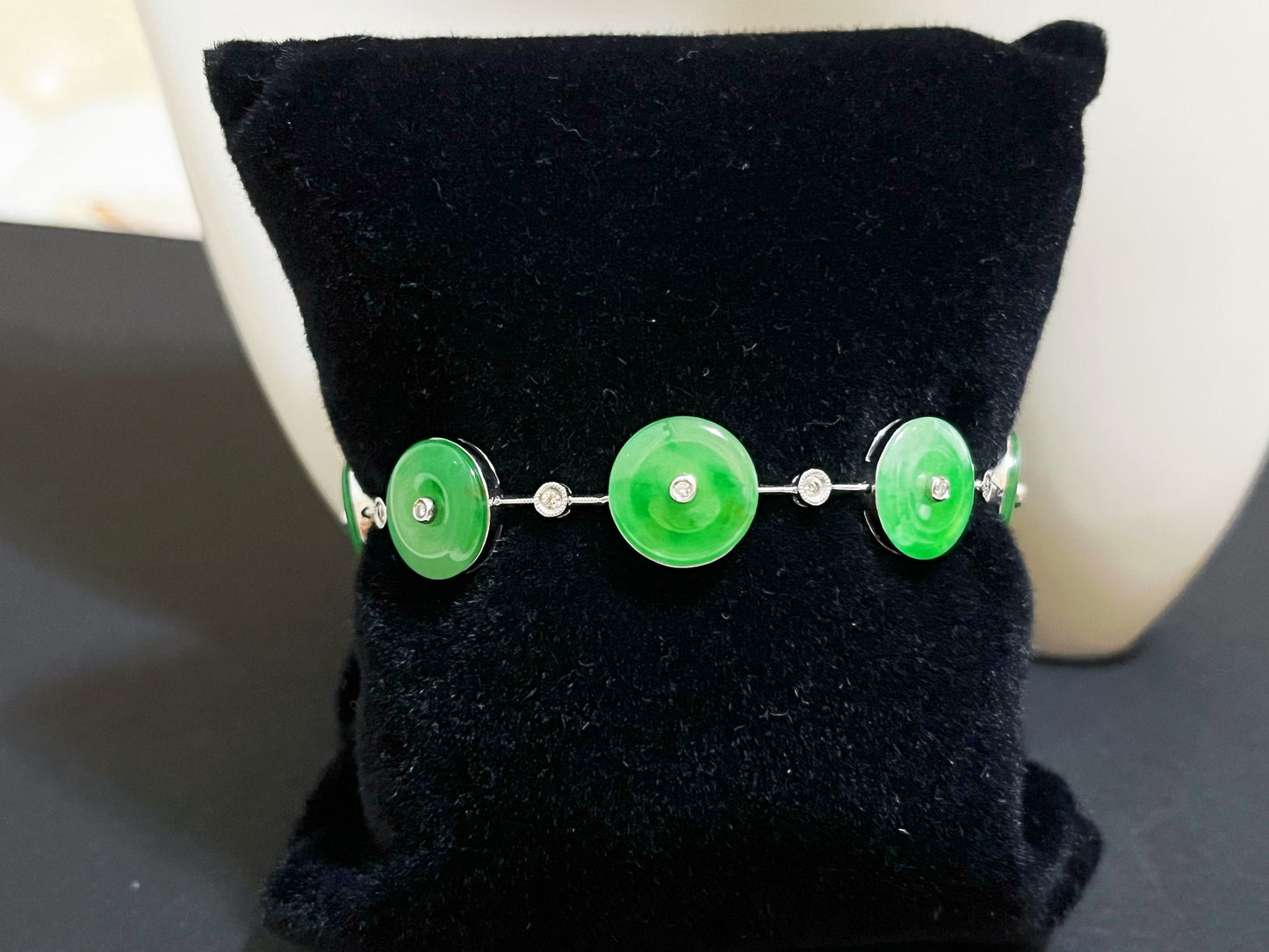 18K Green Jade Bracelet with Diamond Accents