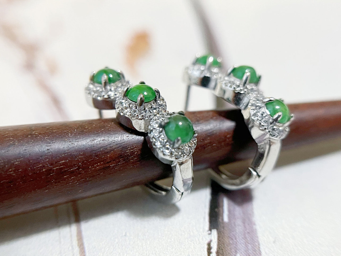 Green Jade Hoop Earrings in 925 Sterling Silver