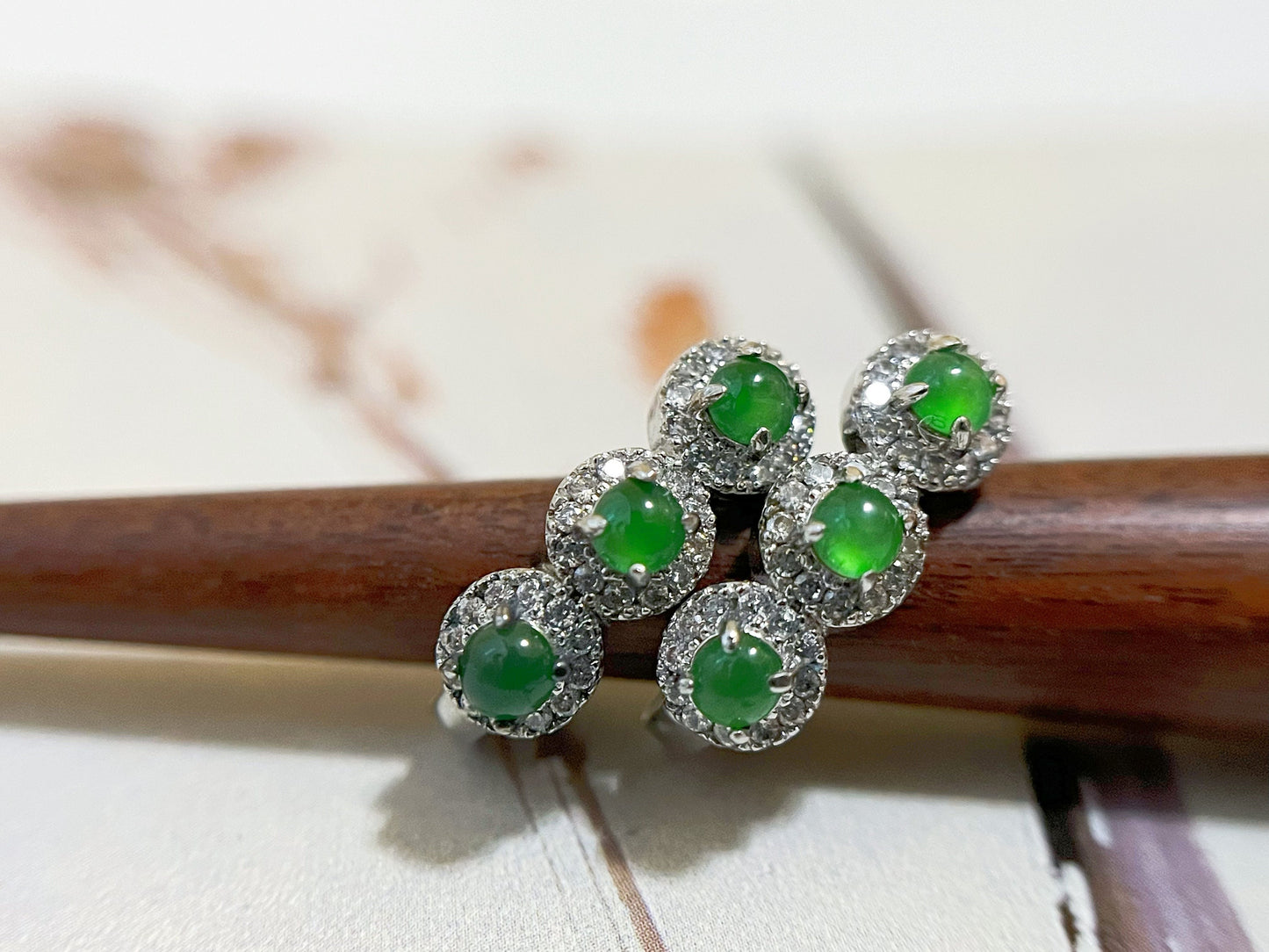 Green Jade Hoop Earrings in 925 Sterling Silver