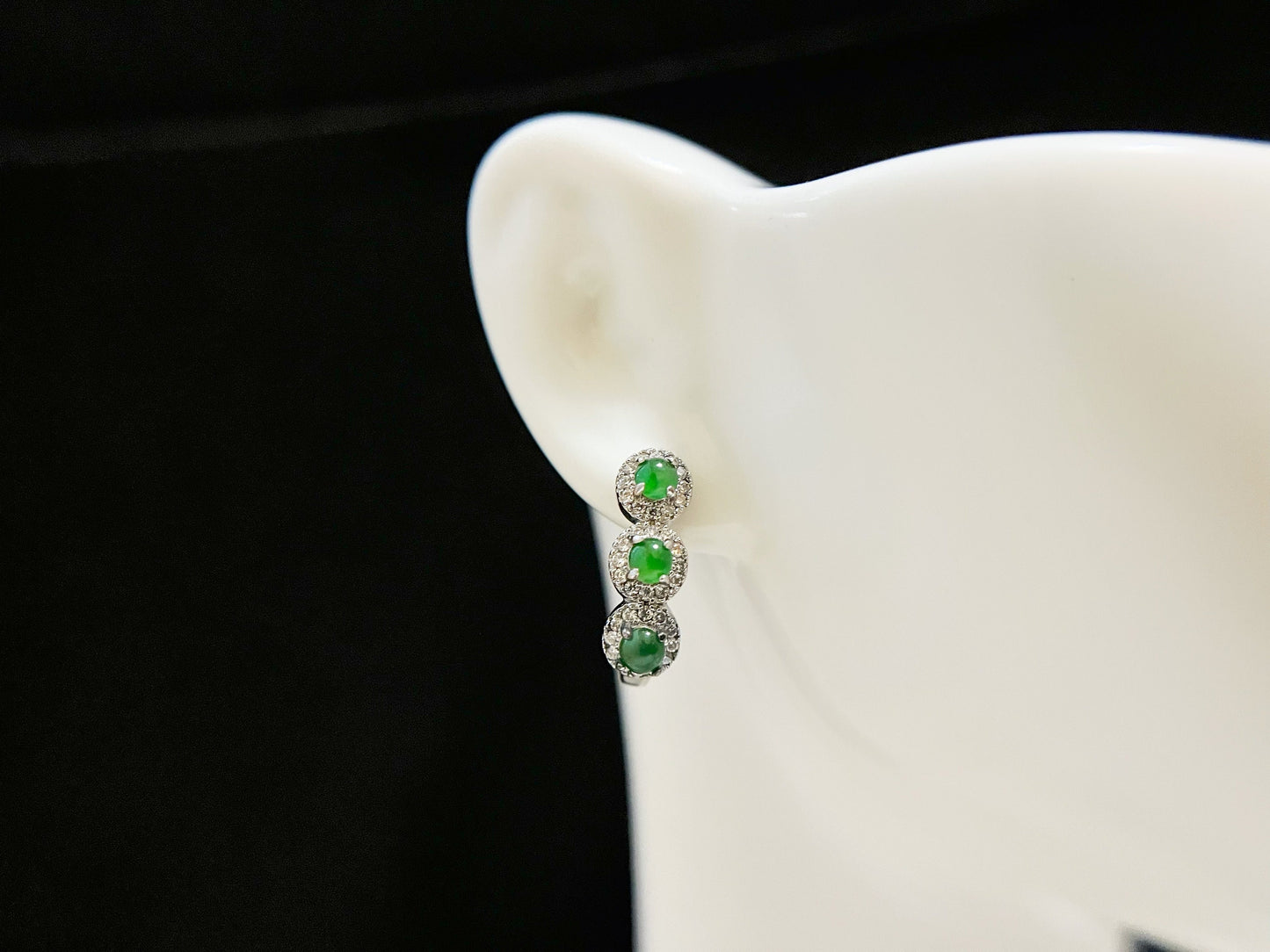 Green Jade Hoop Earrings in 925 Sterling Silver