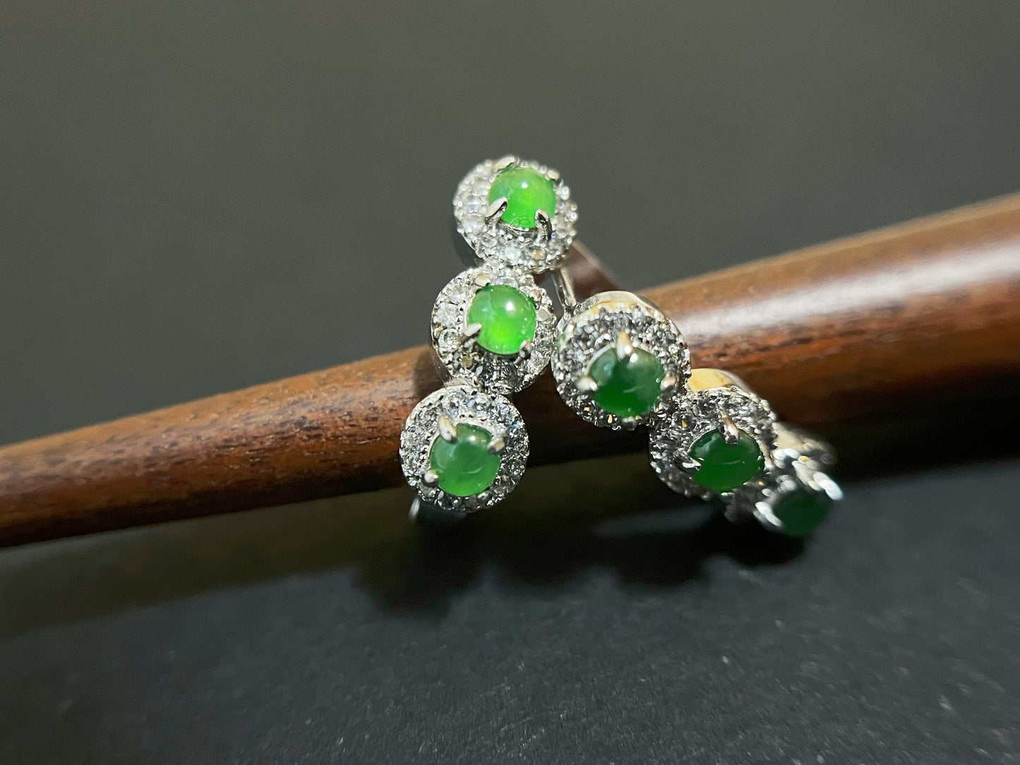 Green Jade Hoop Earrings in 925 Sterling Silver